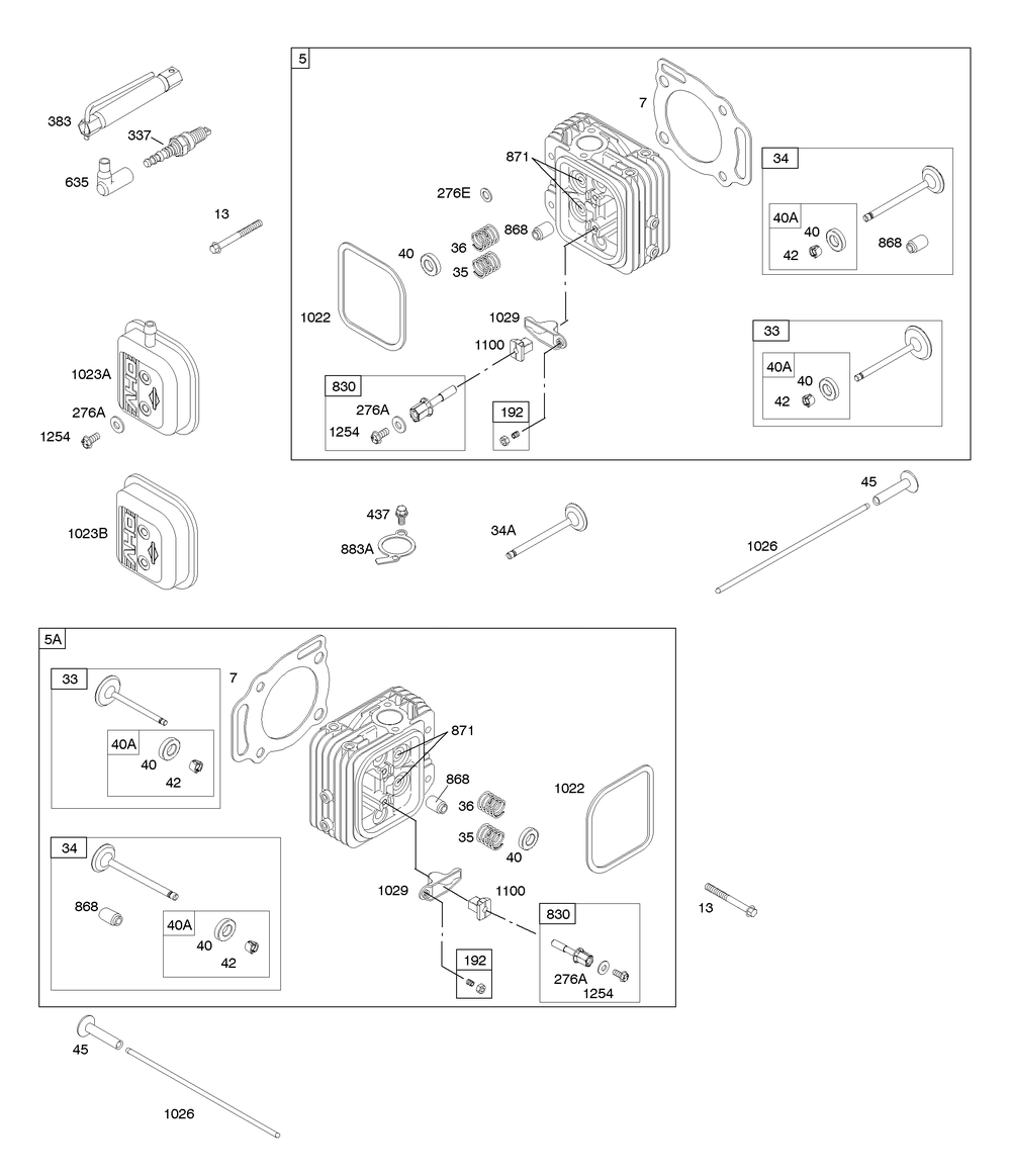 Cylinder Heads, Rocker Covers, Spark Plug Diagram and Parts List for 305777-0132-B5 200000 - 399999 Briggs and Stratton Engine